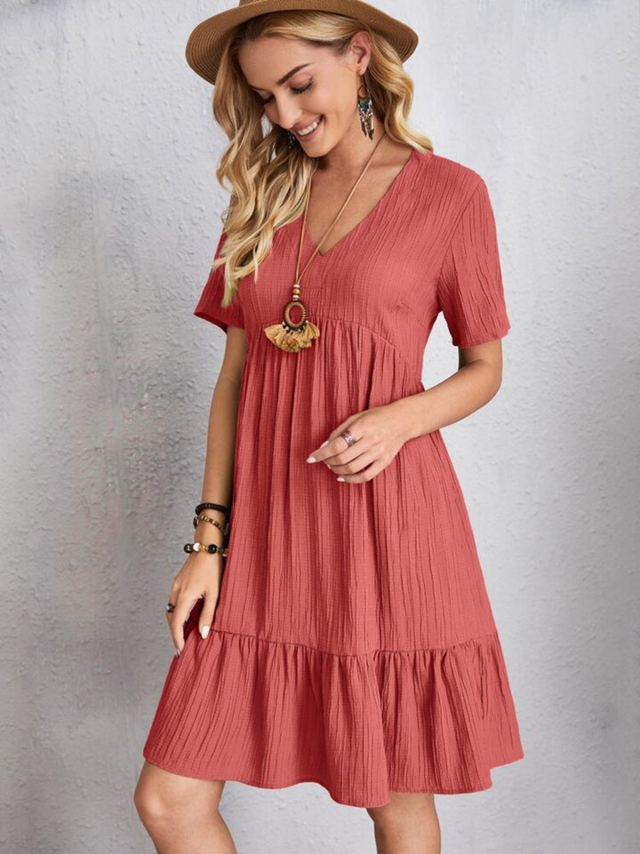 Bouncing Doodle V-Neck Short Sleeve Dress