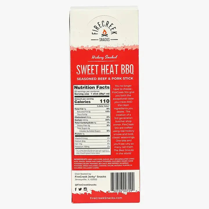 FireCreek Snacks Sweet Heat BBQ Beef & Pork Meat Sticks