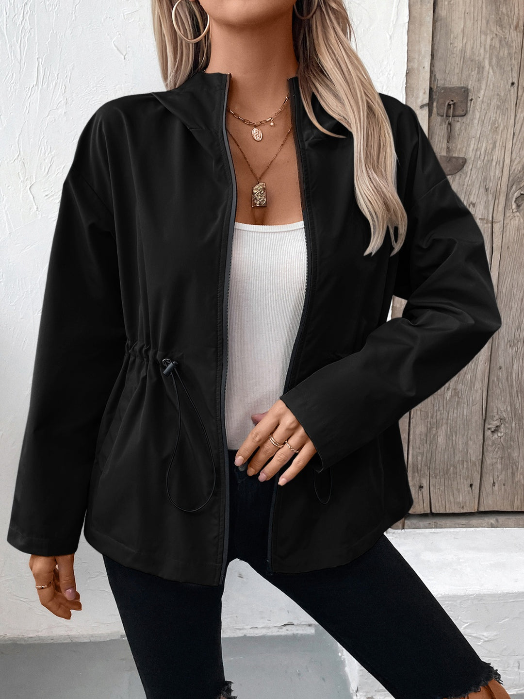 The Bouncing Doodle Drawstring Zip Up Hooded Jacket
