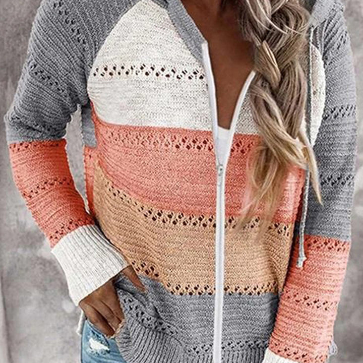 Bouncing Doodle Color Block  Drawstring Hooded Sweater