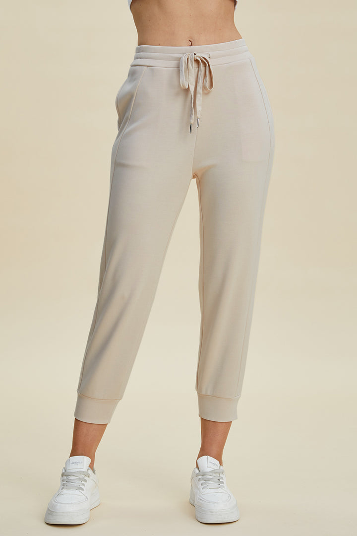 Bouncing Doodle Full Size Air Scuba Drawstring High Waist Cropped Pants