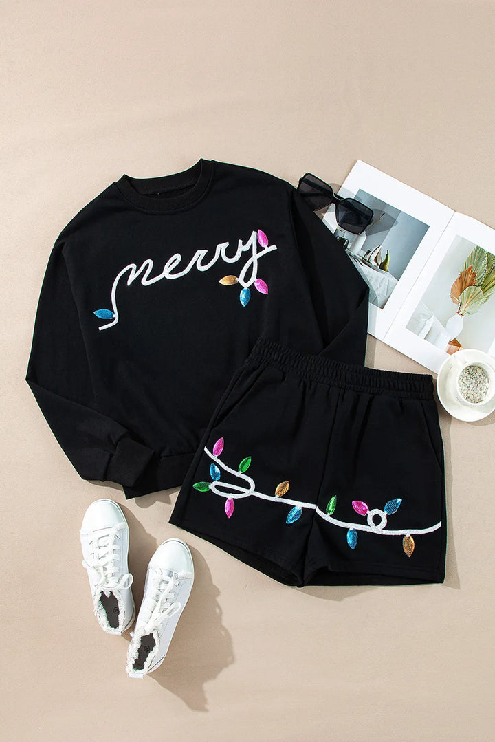 The Bouncing Doodle MERRY Sequin Long Sleeve Top and Shorts Set