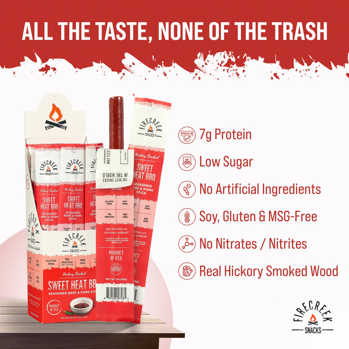 FireCreek Snacks Sweet Heat BBQ Beef & Pork Meat Sticks