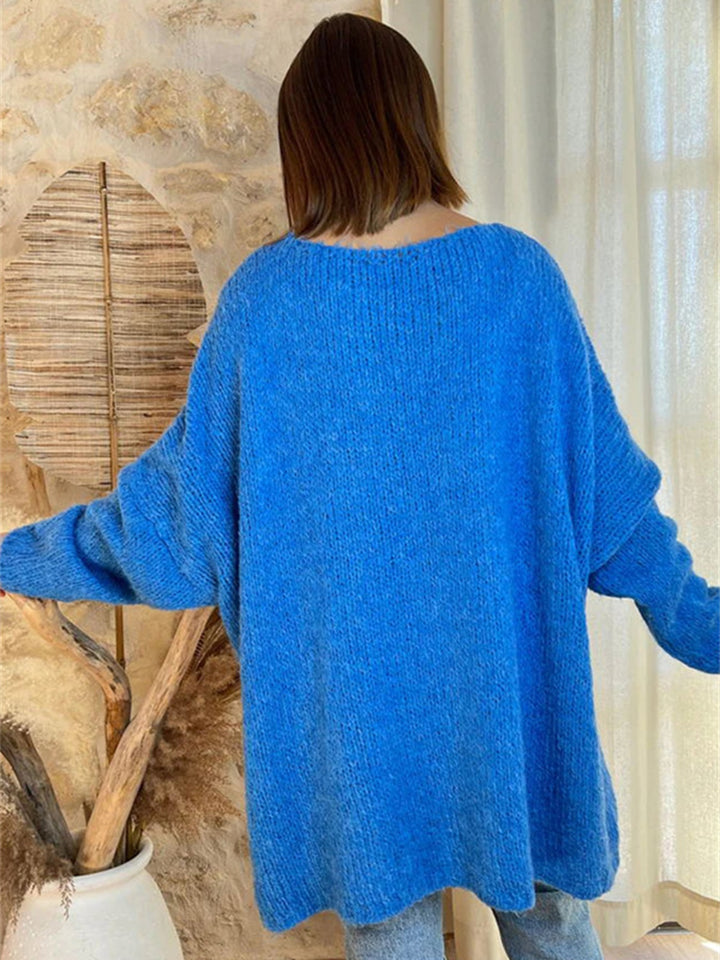 Bouncing Doodle Peace Graphic V-Neck Long Sleeve Sweater