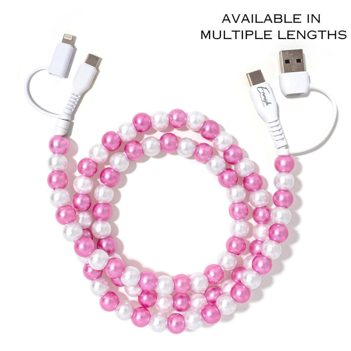 Beaded Phone Charger Pink Pearl Mix