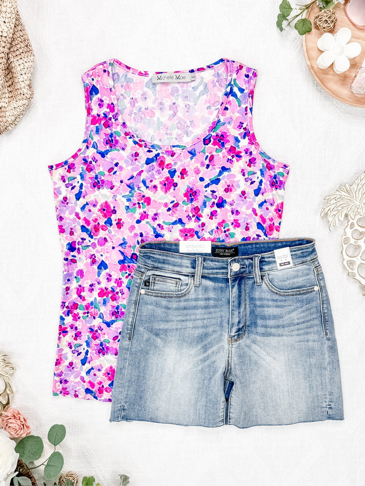 IN STOCK Luxe Crew Tank - Purple Floral Abstract