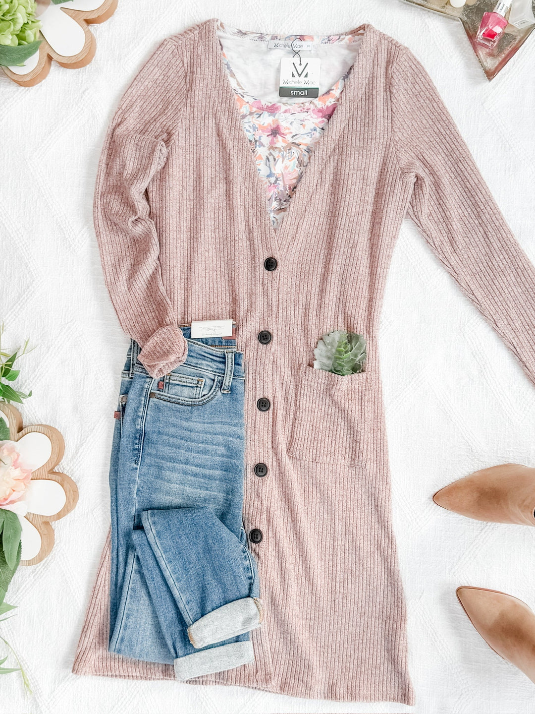 IN STOCK Colbie Ribbed Cardigan - Neutral Pink