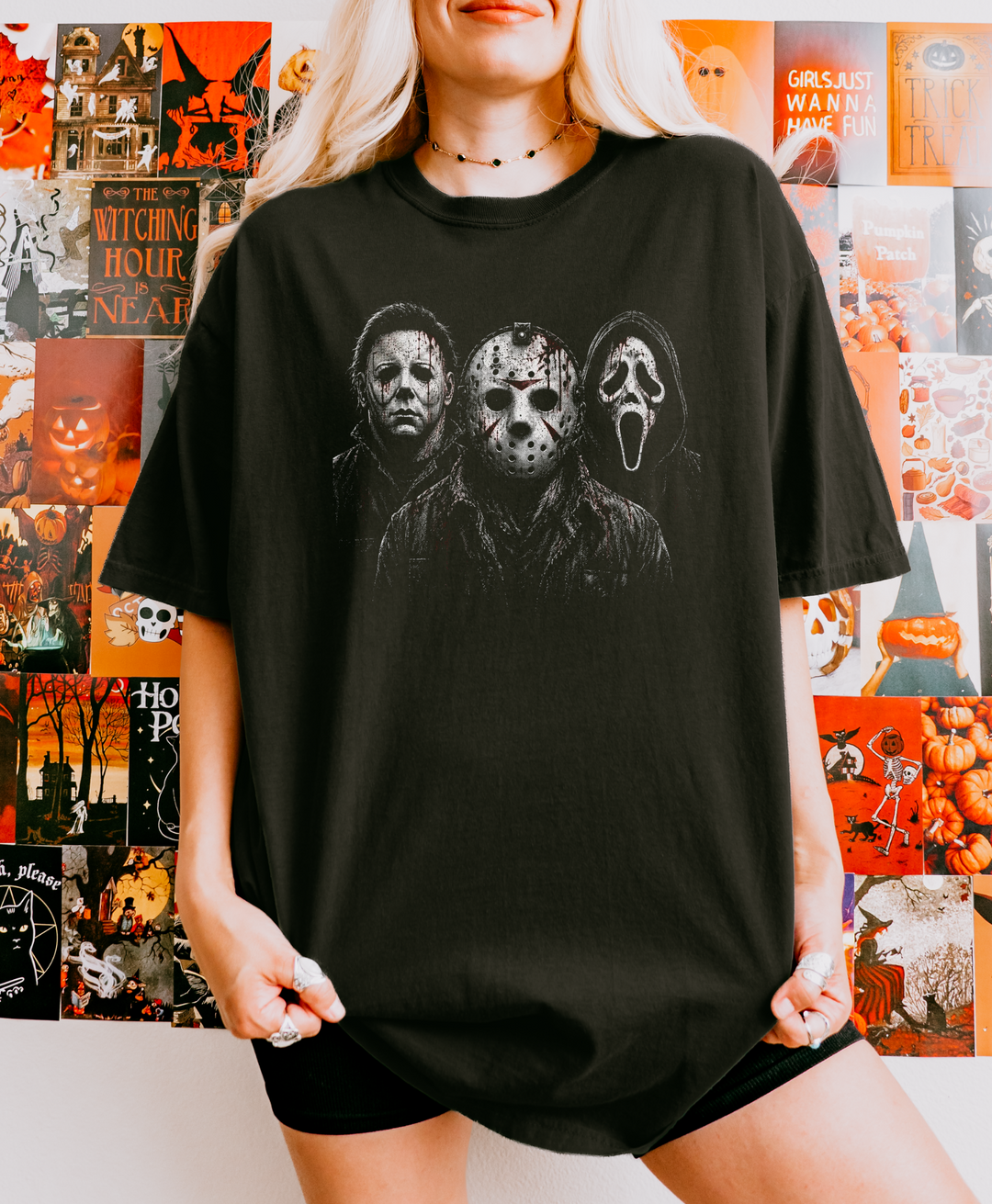 Horror Trio Graphic Tee in Black