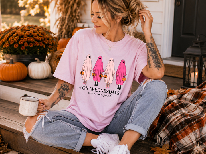 Ghostie On Wednesdays we wear pink graphic tee
