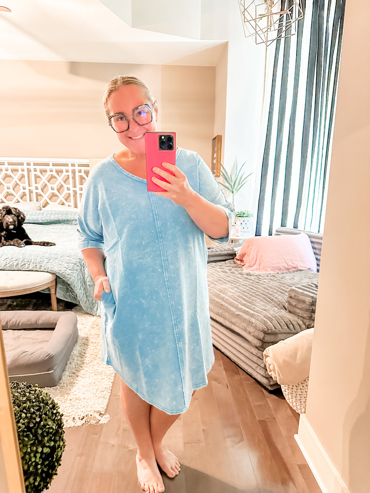 Zenana Acid-washed French Terry Tee Shirts Dress