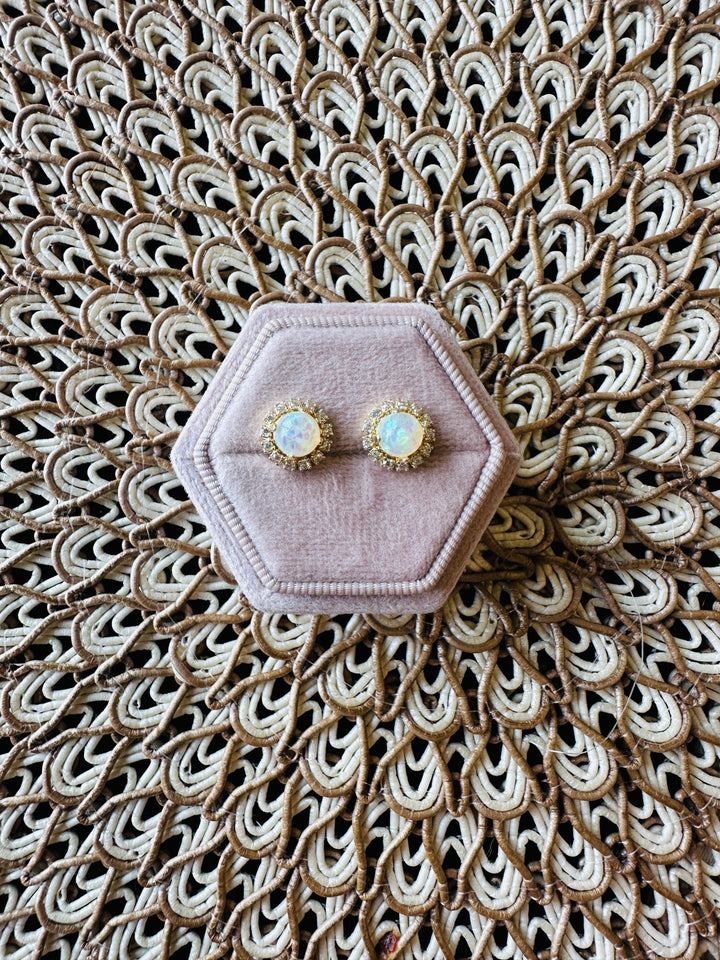 Aurora Opal Halo Stud Earrings- Gold