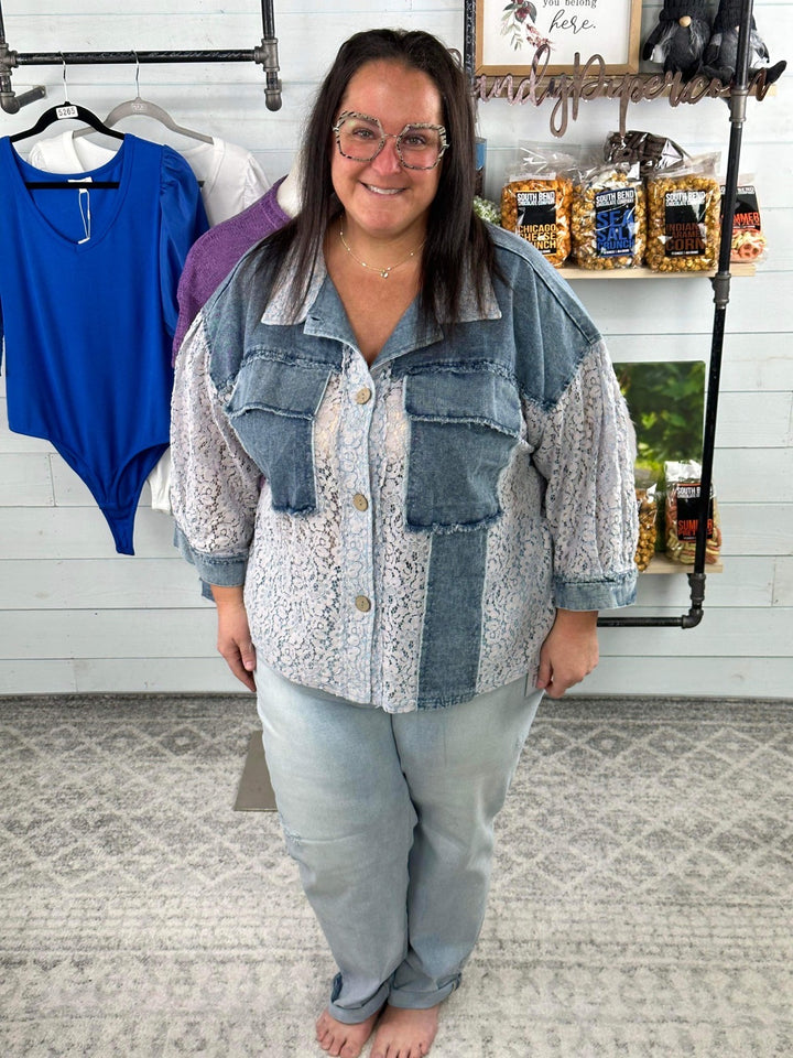 Oddi - Washed Denim Lace Jacket