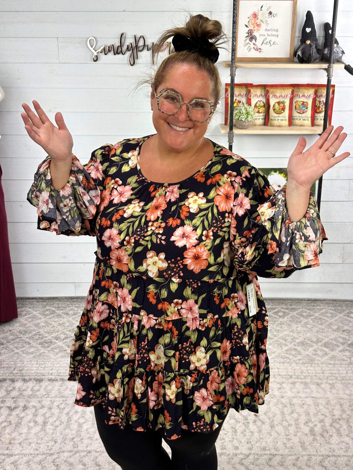 Easel - FLORAL PRINTED GAUZE SWING TUNIC