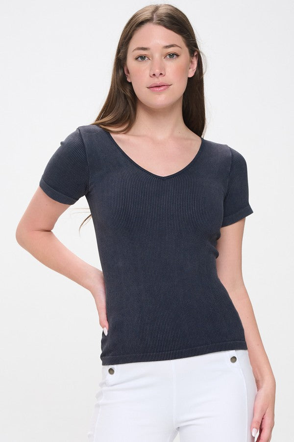 Reversible Short Sleeve Stonewashed Ribbed Tank