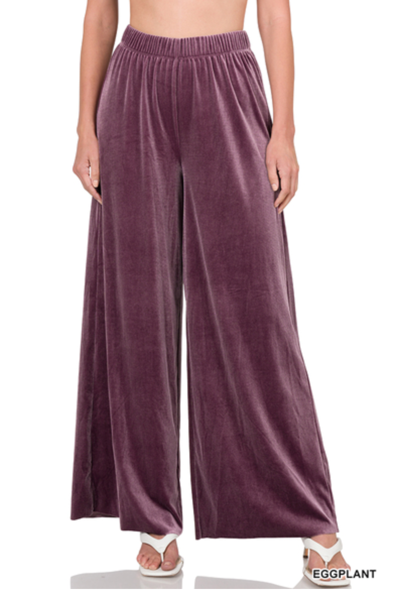 Zenana - VELVET WIDE LEG PANTS
