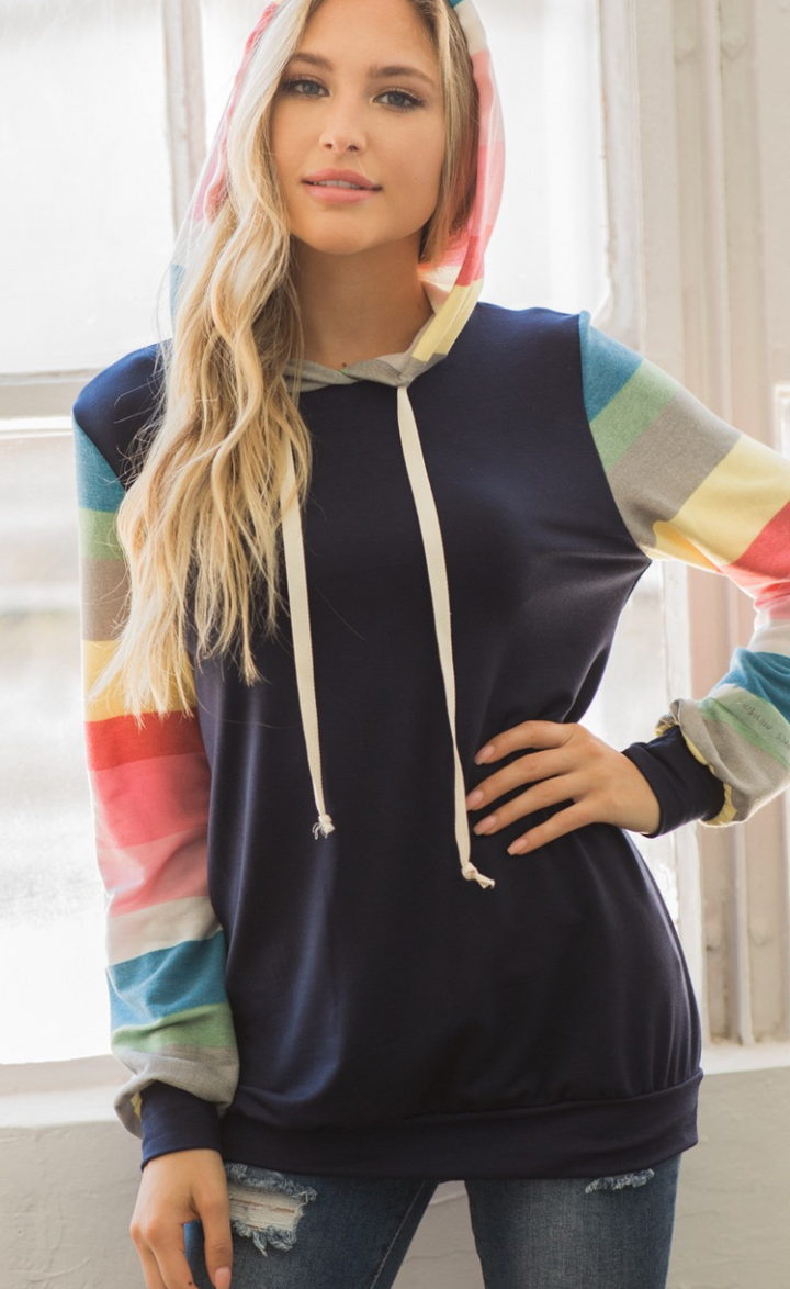 Lovely Melody - Stripe Sleeve Hoodie