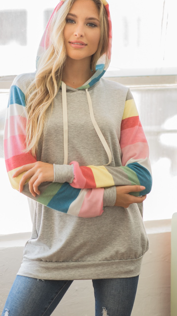 Lovely Melody - Stripe Sleeve Hoodie