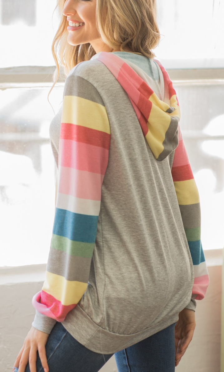 Lovely Melody - Stripe Sleeve Hoodie