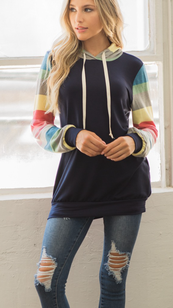 Lovely Melody - Stripe Sleeve Hoodie