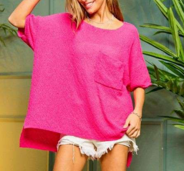 Davi & Dani - ROUND NECK LOOSE SWEATER (NEON PINK)