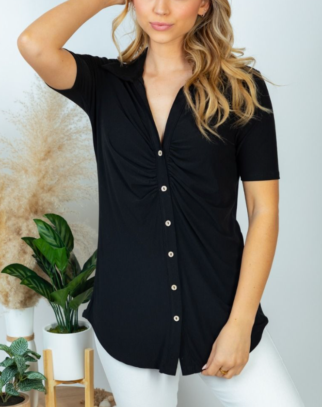 White Birch - Short Sleeve Button Up Top