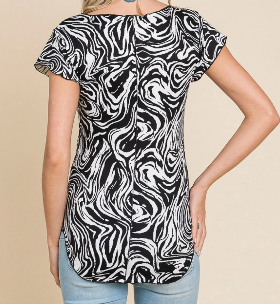 Culture Code - V Neck Merrow Edge Cap Sleeve Top