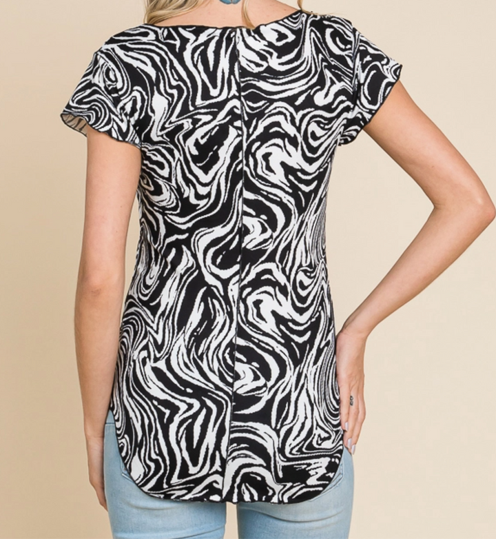 Culture Code - V Neck Merrow Edge Cap Sleeve Top