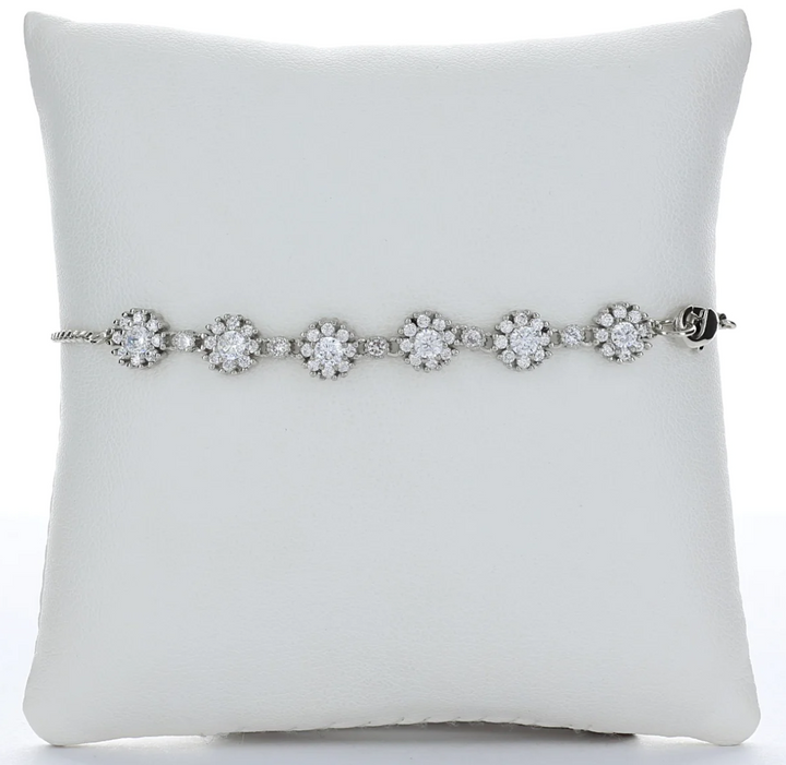 Floral Drawstring Bracelet Silver