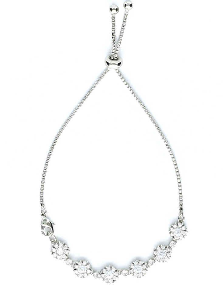 Floral Drawstring Bracelet Silver