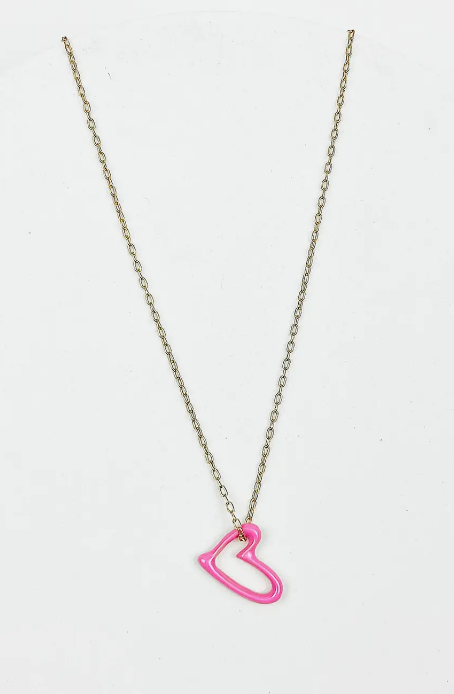 Heart Shaped Enamel Pendant Necklace Pink