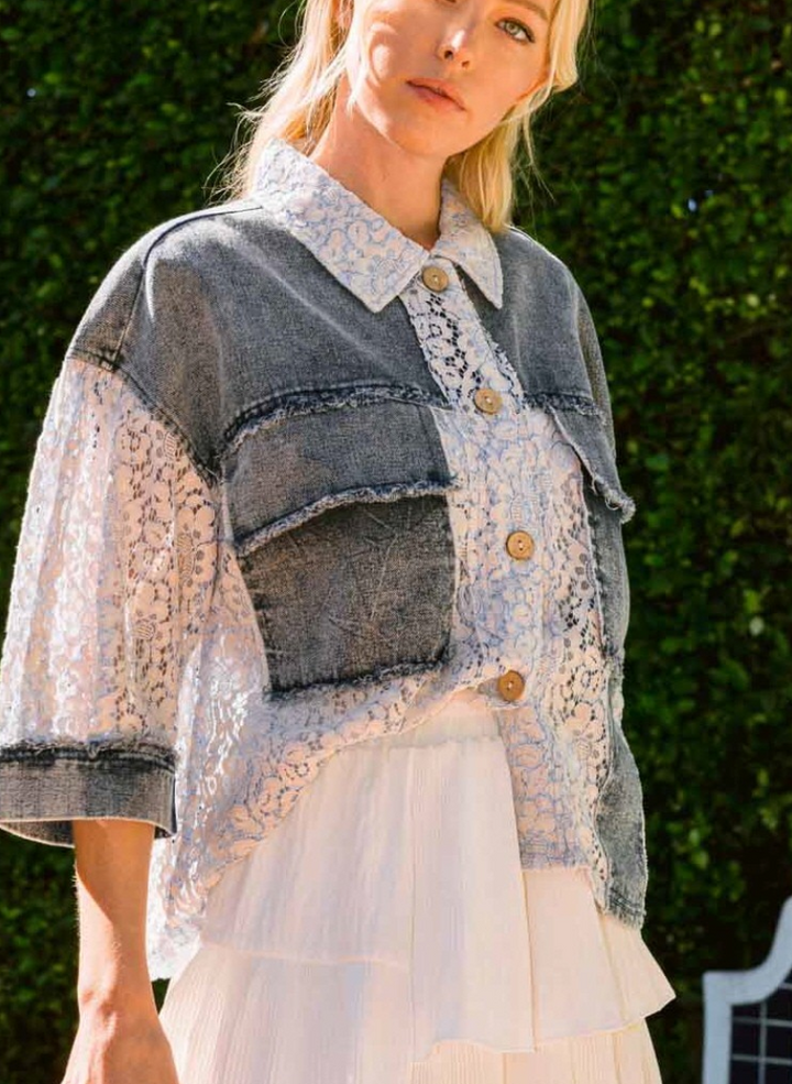 Oddi - Washed Denim Lace Jacket