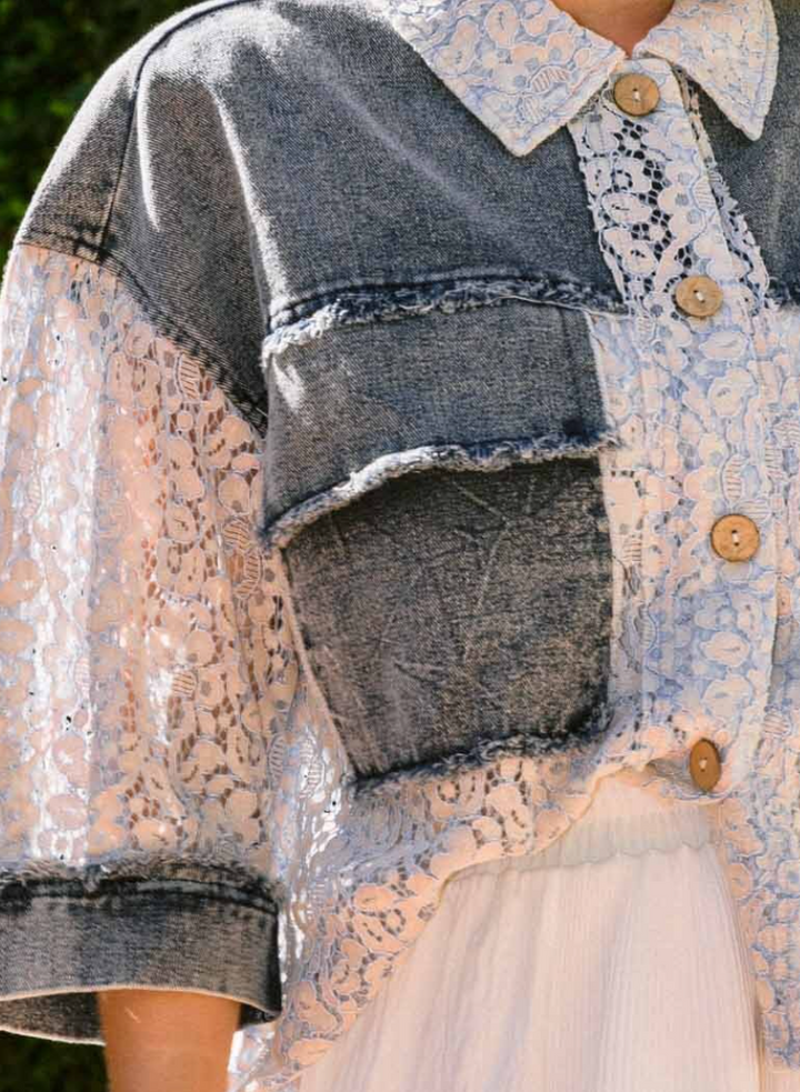 Oddi - Washed Denim Lace Jacket