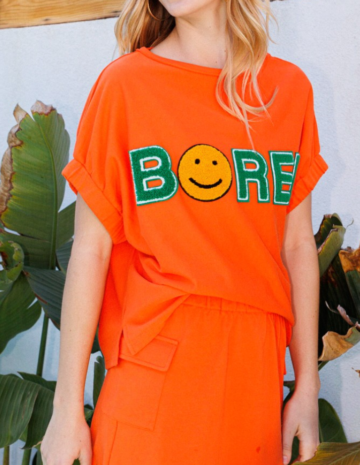 Oddi - Solid Knitted Pullover with Letter Patch Top (Orange)