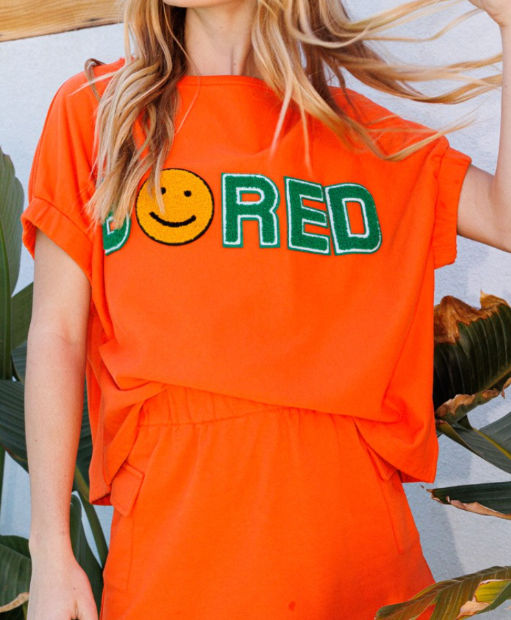 Oddi - Solid Knitted Pullover with Letter Patch Top (Orange)