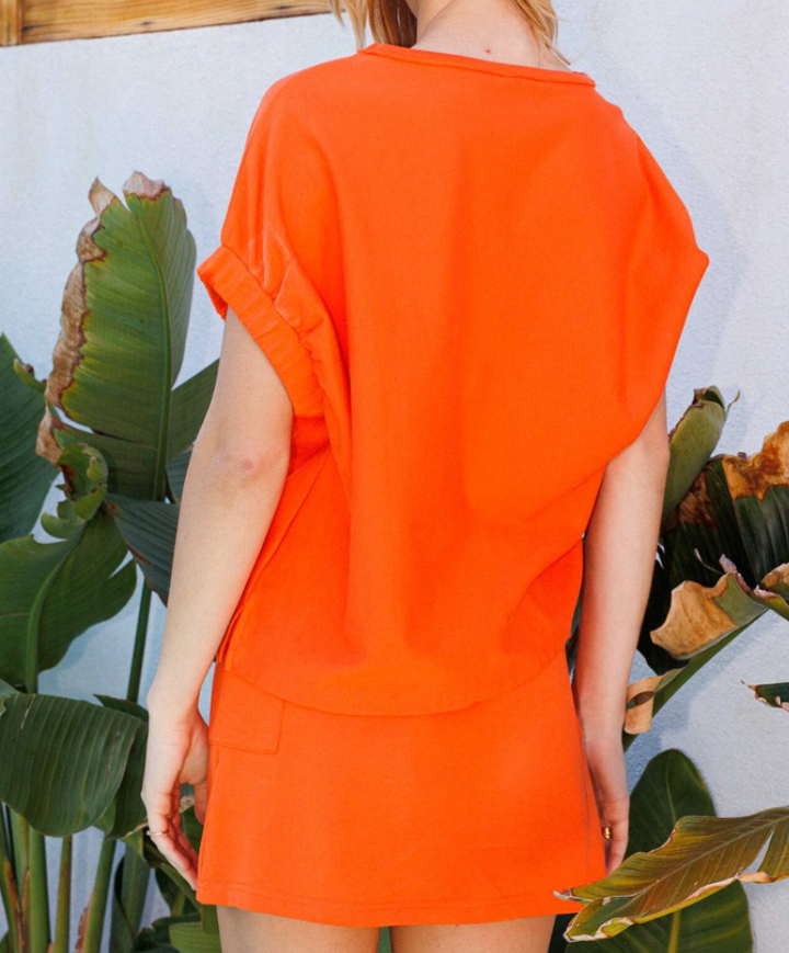 Oddi - Solid Knitted Pullover with Letter Patch Top (Orange)