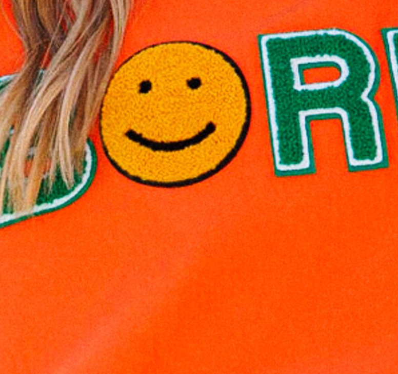 Oddi - Solid Knitted Pullover with Letter Patch Top (Orange)