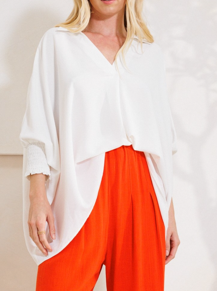 Oddi - V neckline Oversized Solid Blouse (white)