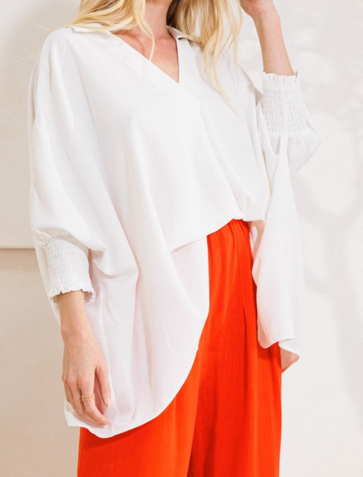 Oddi - V neckline Oversized Solid Blouse (white)