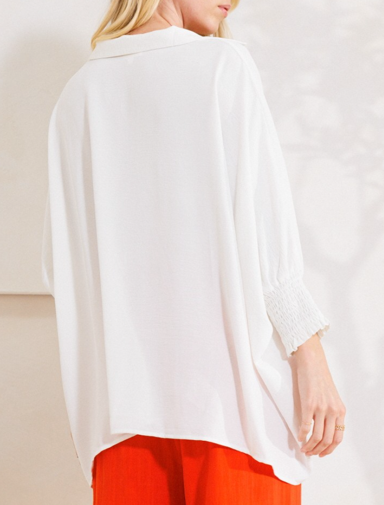Oddi - V neckline Oversized Solid Blouse (white)