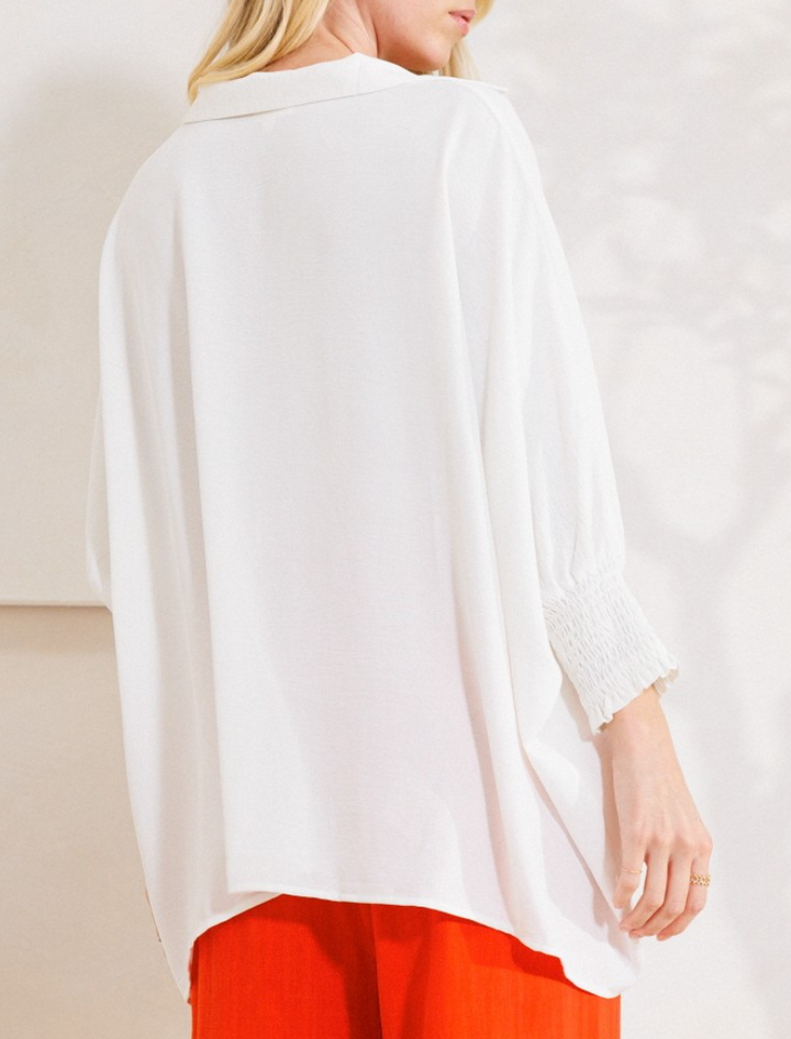 Oddi - V neckline Oversized Solid Blouse (white)