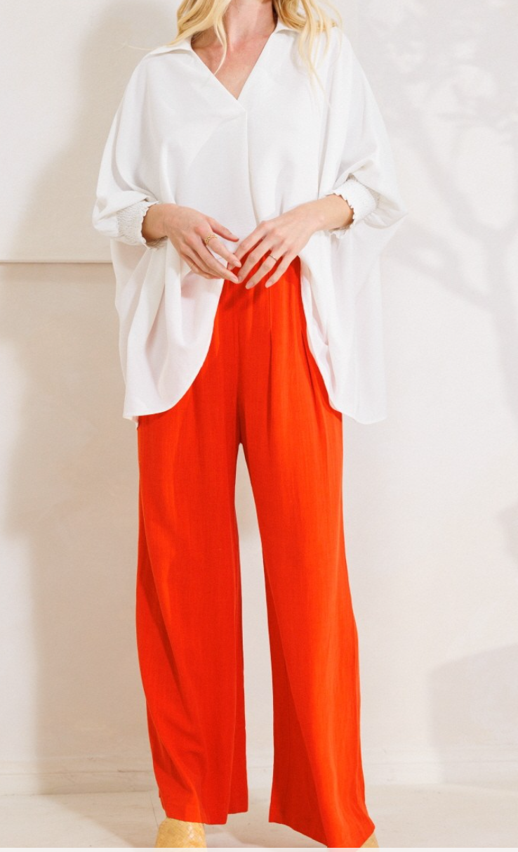 Oddi - V neckline Oversized Solid Blouse (white)