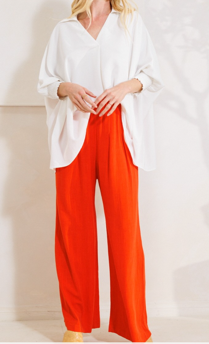 Oddi - V neckline Oversized Solid Blouse (white)