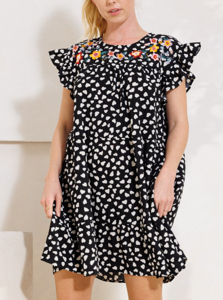 Oddi - Heart Printed Tiered Babydoll Dress