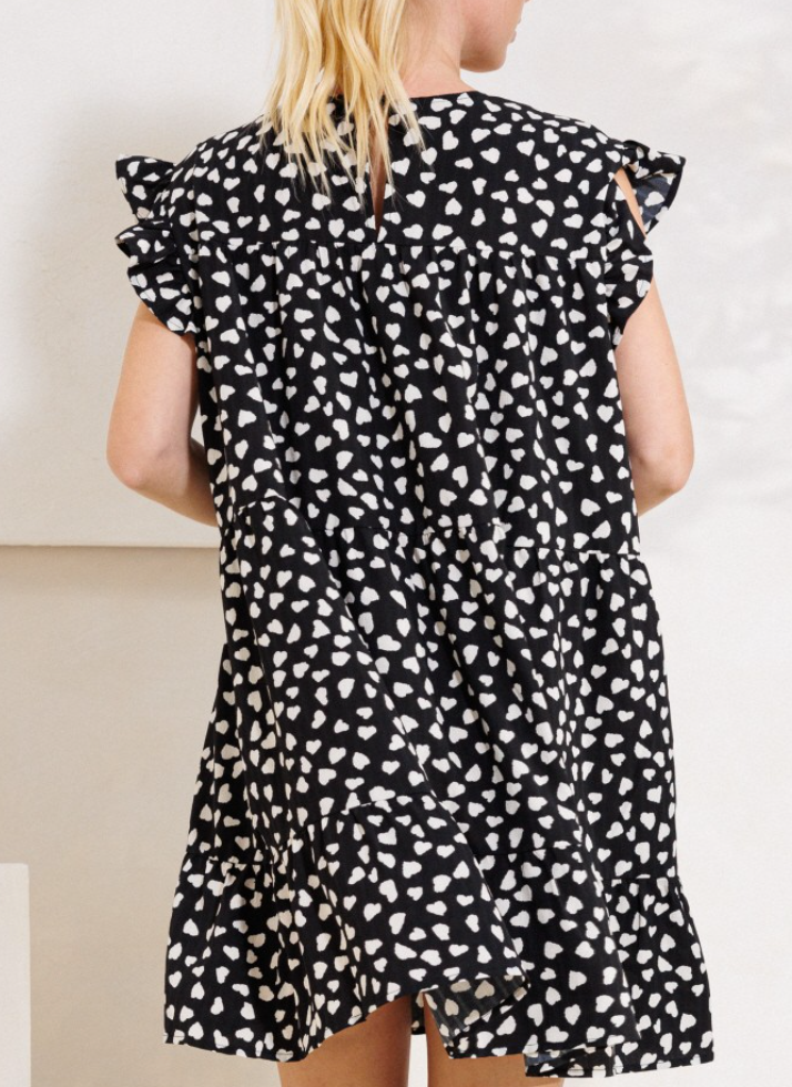 Oddi - Heart Printed Tiered Babydoll Dress