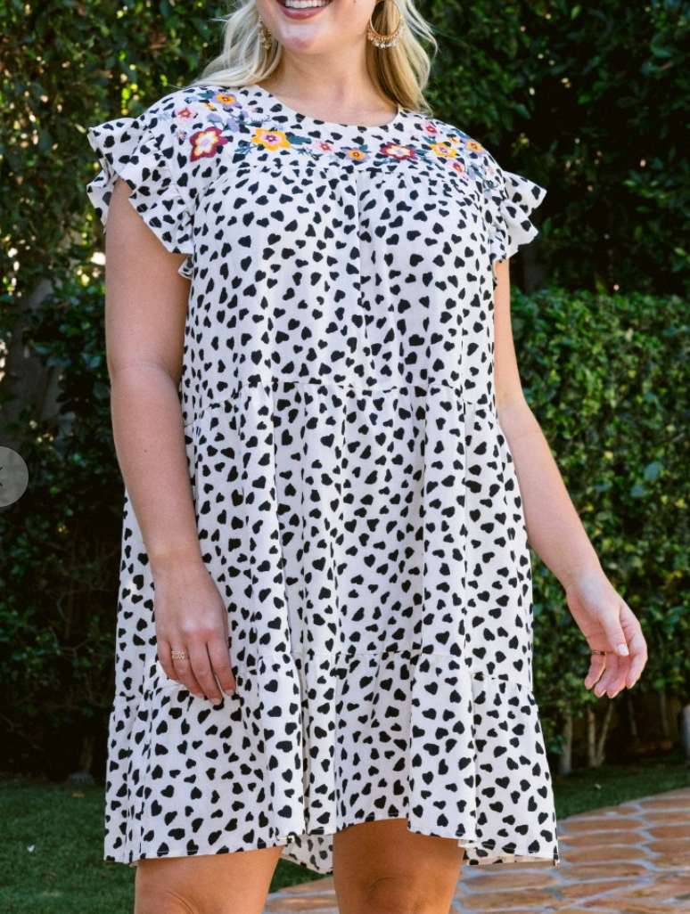 Oddi - Heart Printed Tiered Babydoll Dress