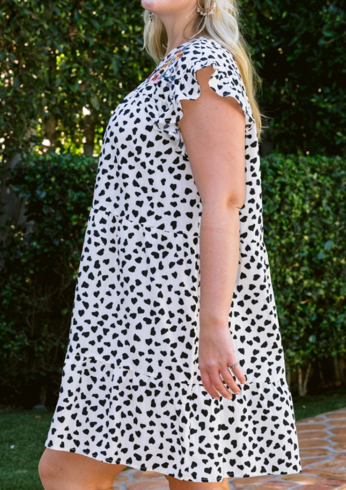 Oddi - Heart Printed Tiered Babydoll Dress