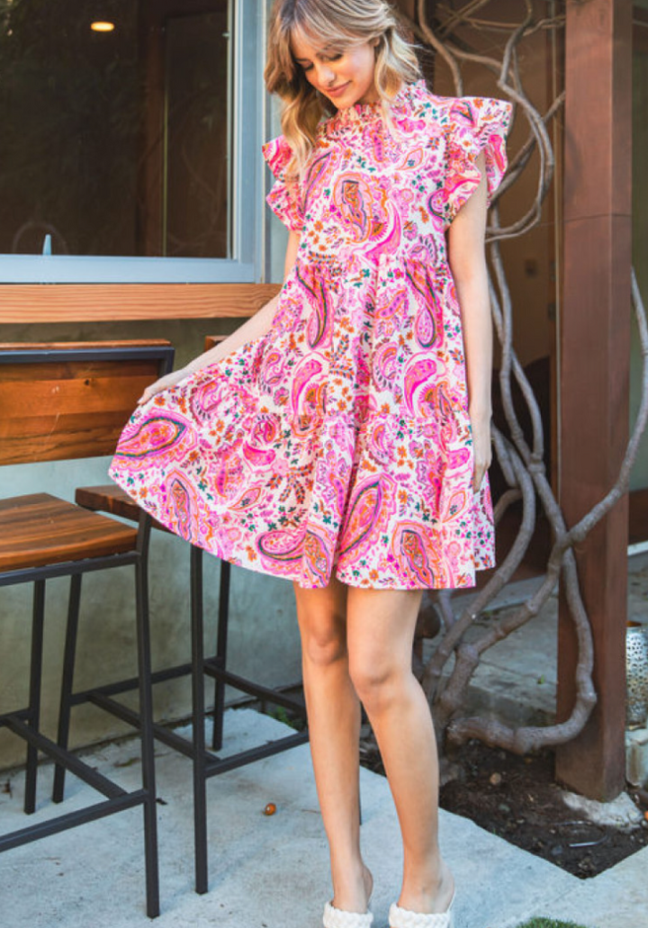 Jodiful - Neon Pink Paisley Dress