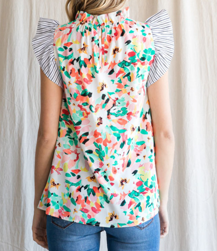 Jodiful - Flower Flutter Sleeve Top