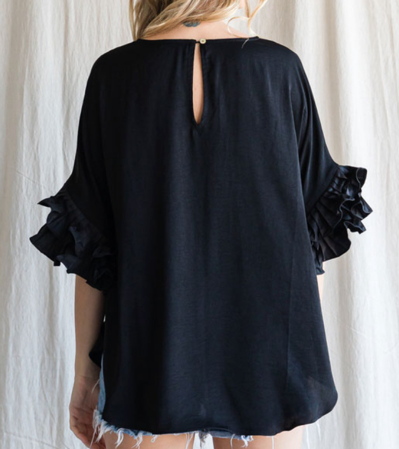 Jodiful - Wide Sleeve Ruffle Top (Black)