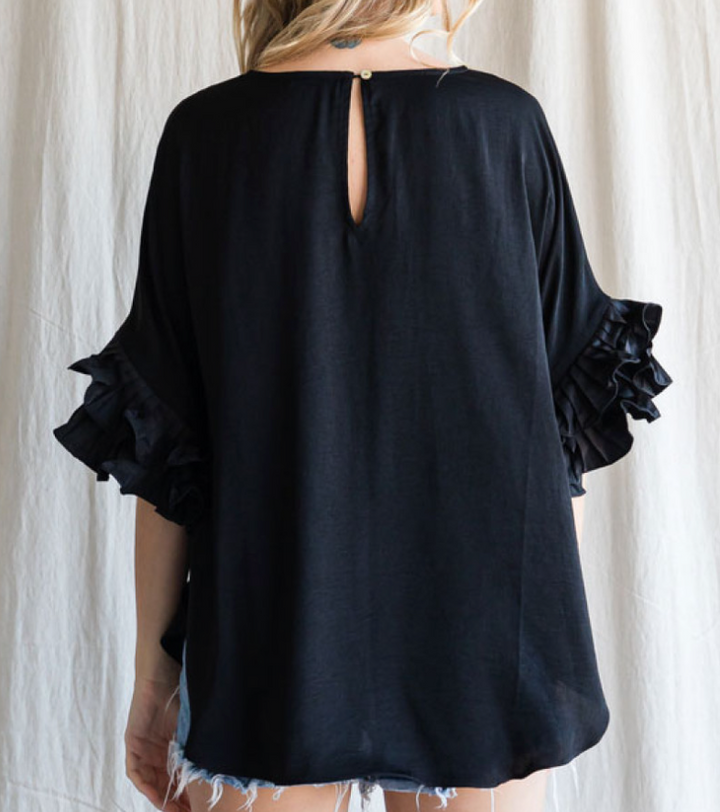 Jodiful - Wide Sleeve Ruffle Top (Black)